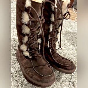 Ugg Espresso Suede Fur Boots with Ties-Size 6